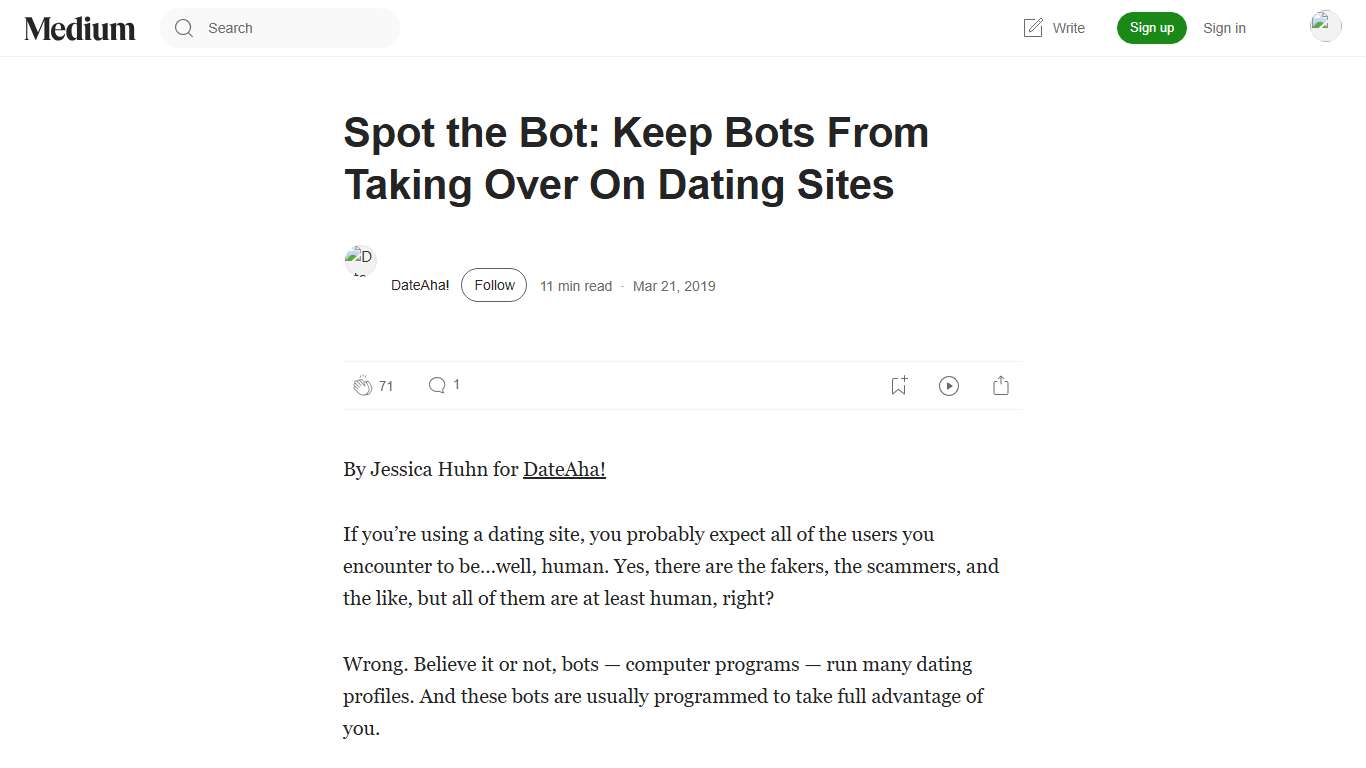 Spot the Bot: Keep Bots From Taking Over On Dating Sites | by DateAha! | Medium