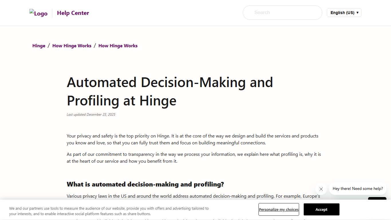Automated Decision-Making and Profiling at Hinge – Hinge